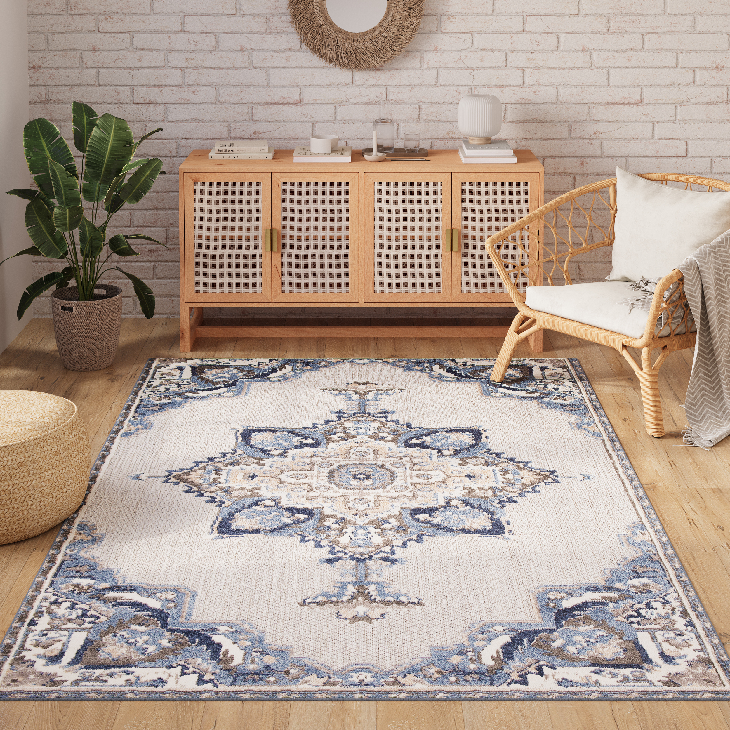 Covor de Exterior Patio Gri Albastru Vintage