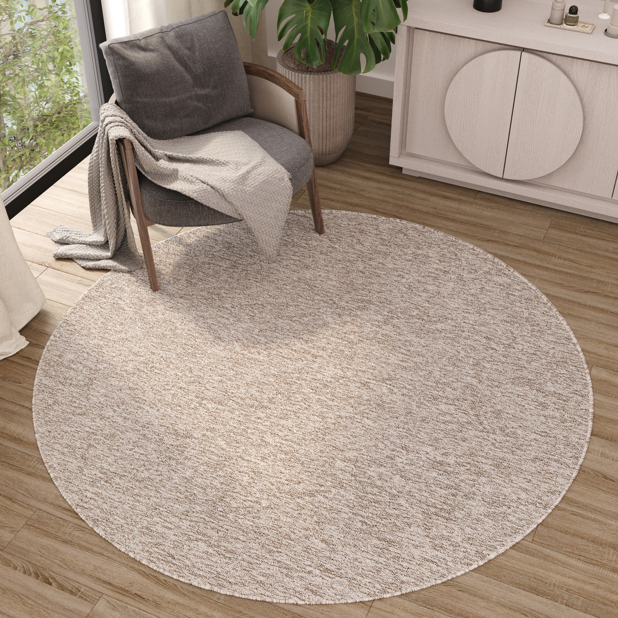 Covor Nizza Rotund Bej Deschis Modern Antiderapant