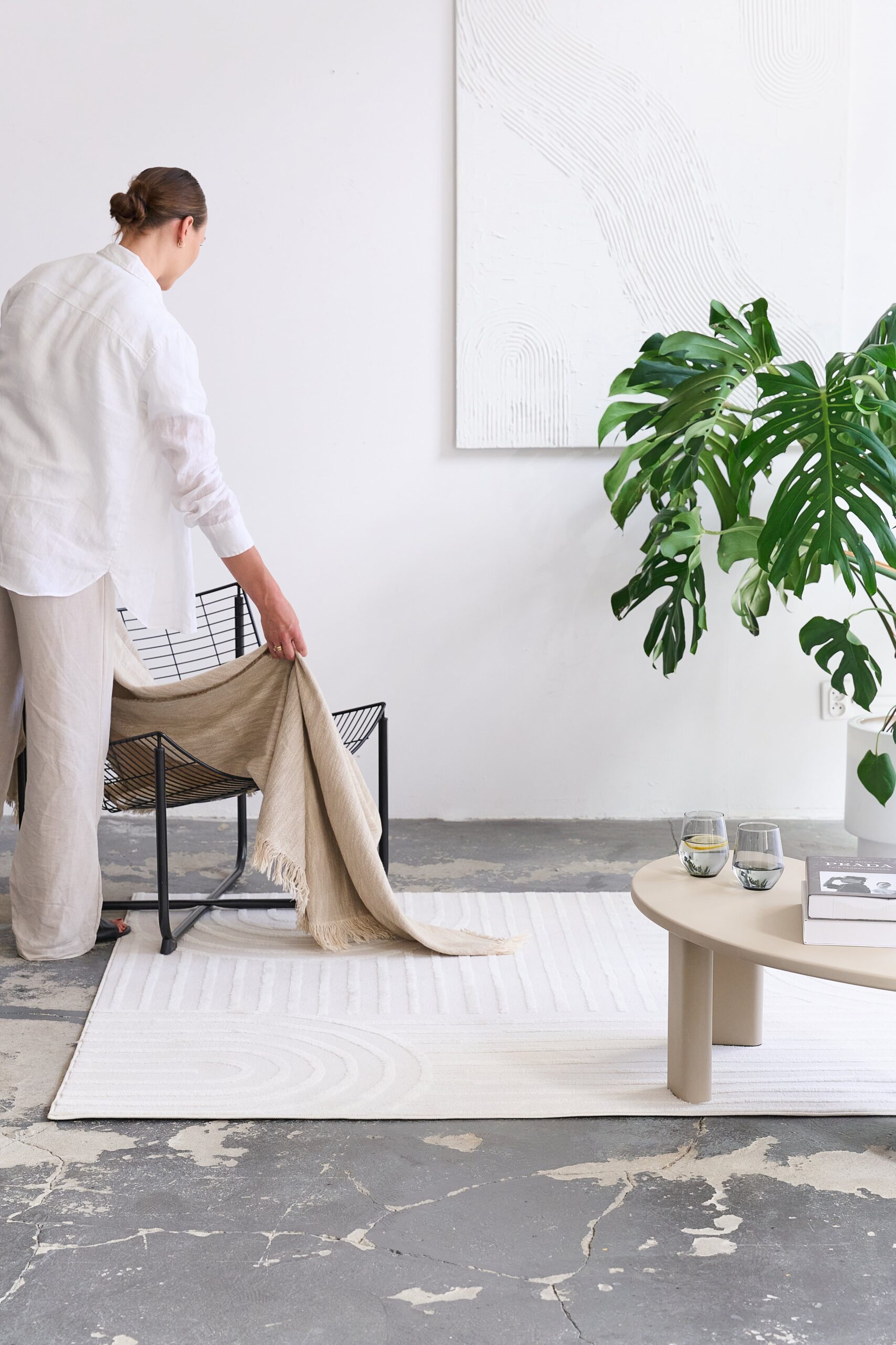 Covor Hygge Pătrat Alb Rupt Geometric