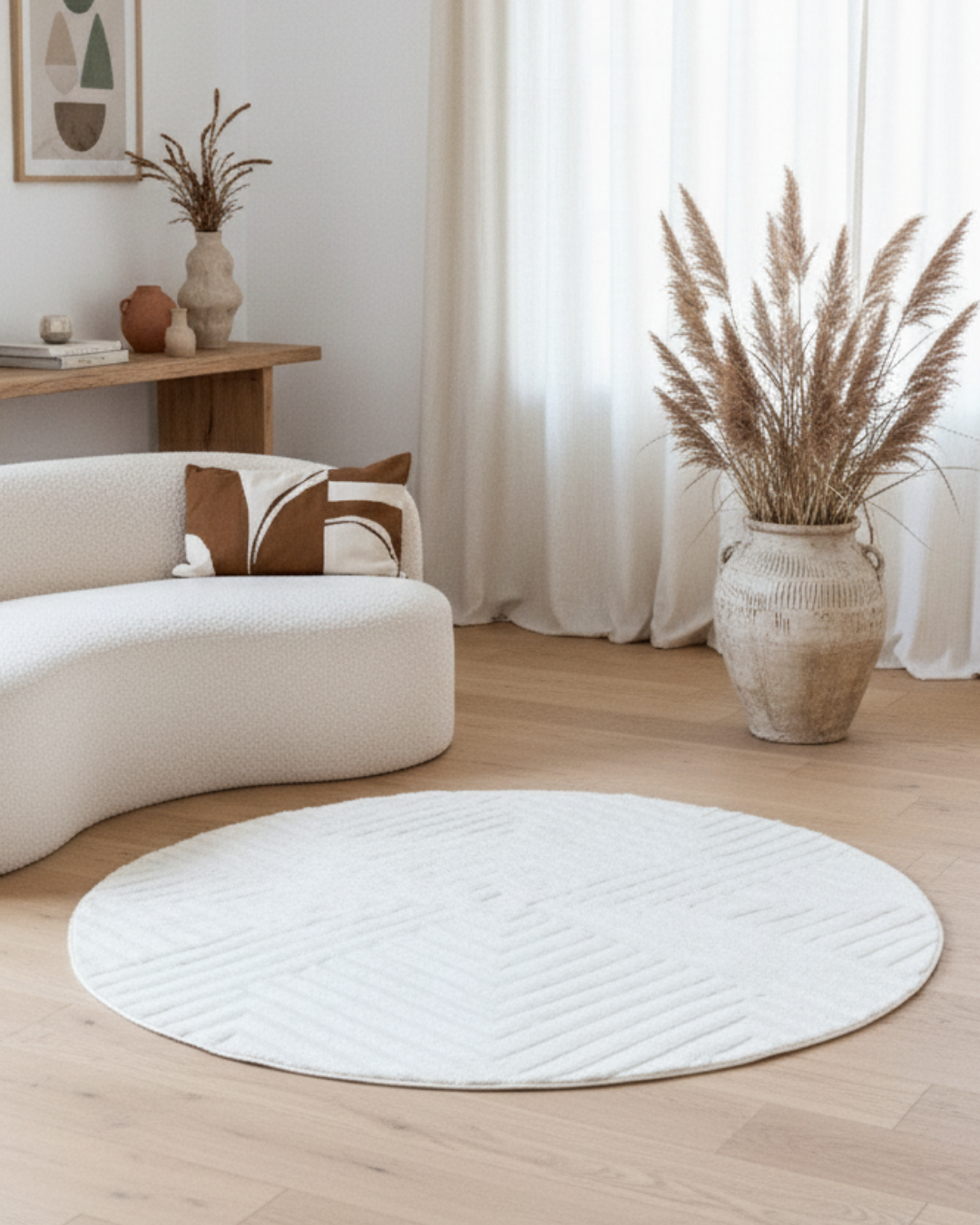 Covor Hygge Rotund Alb Murdar Romboide