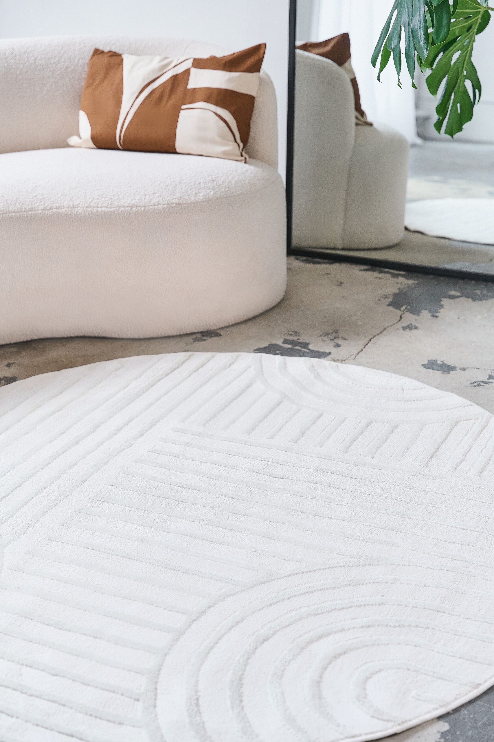 Covor Hygge Rotund Alb Murdar Geometric