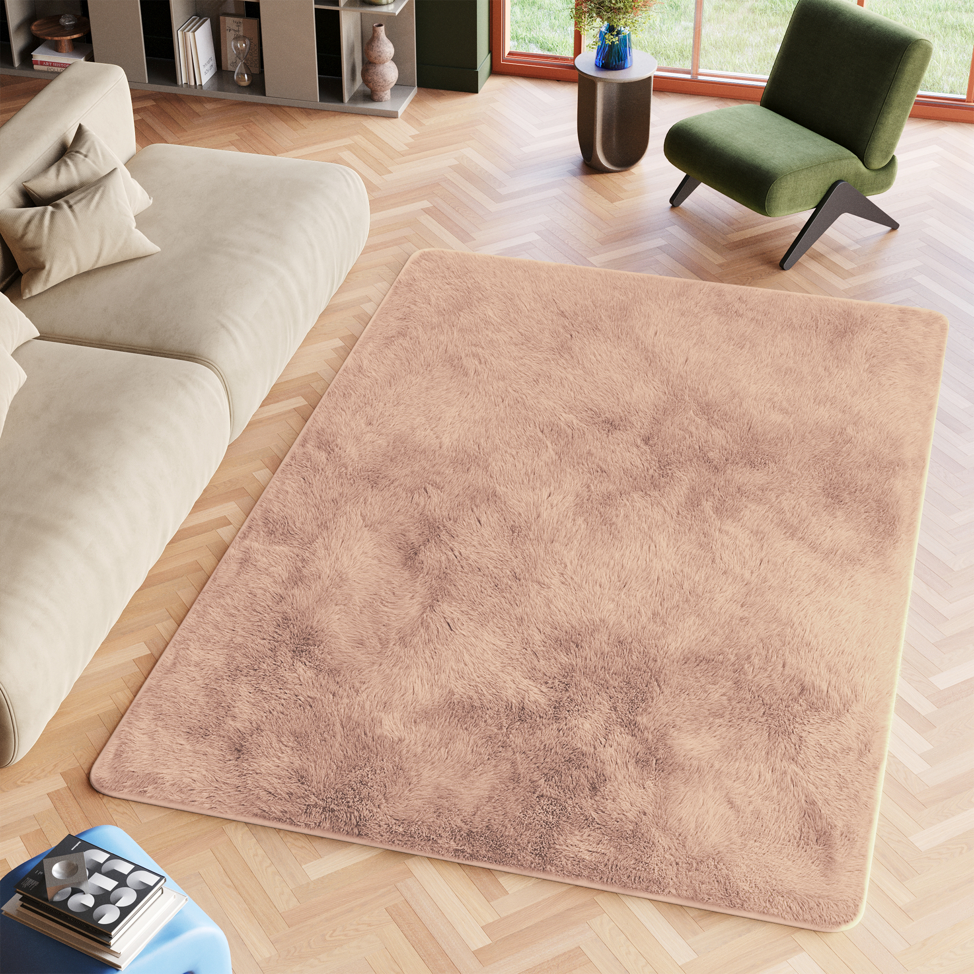 Covor Silk Bej Deschis Antiderapant Shaggy