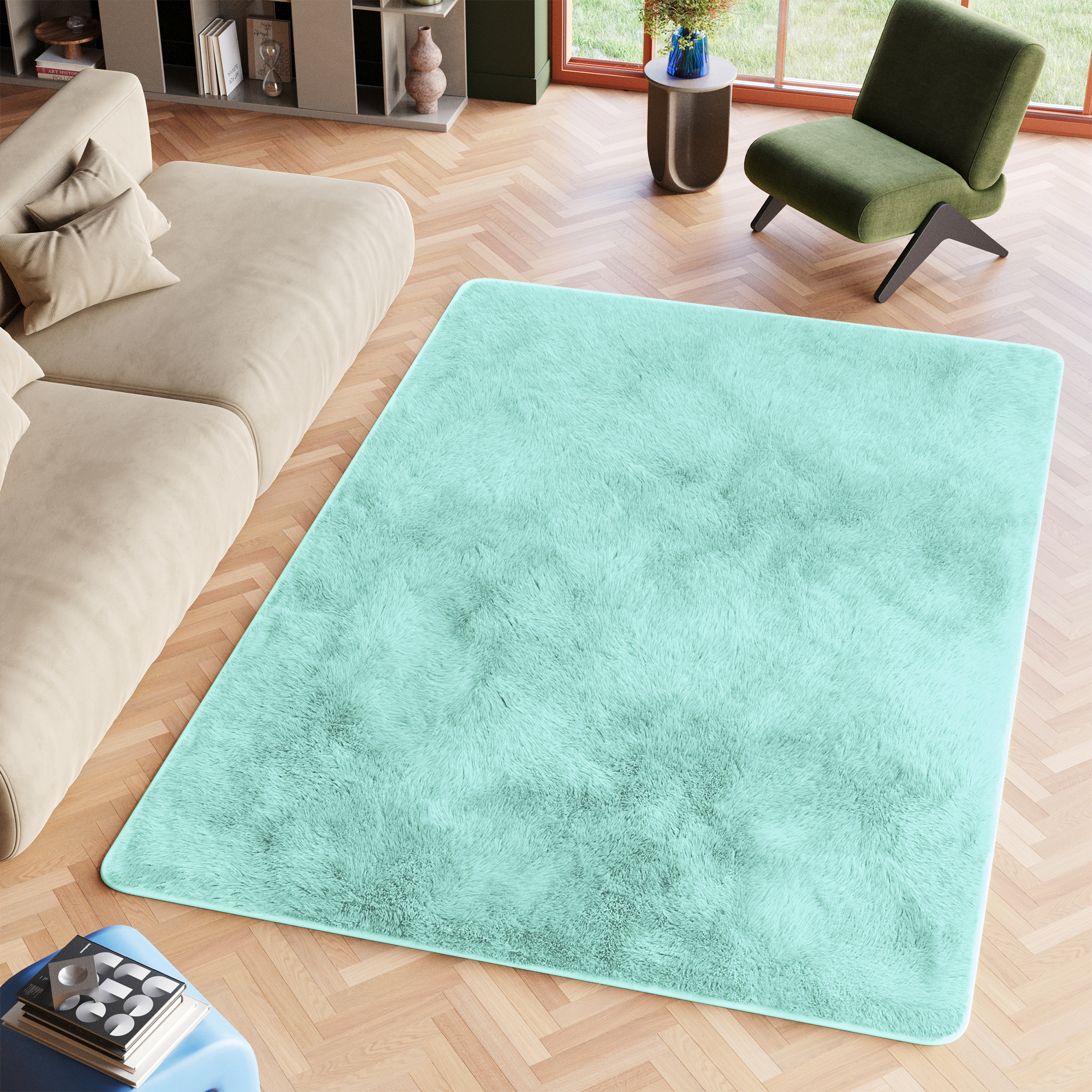 Covor Silk Mentă Antiderapant Shaggy