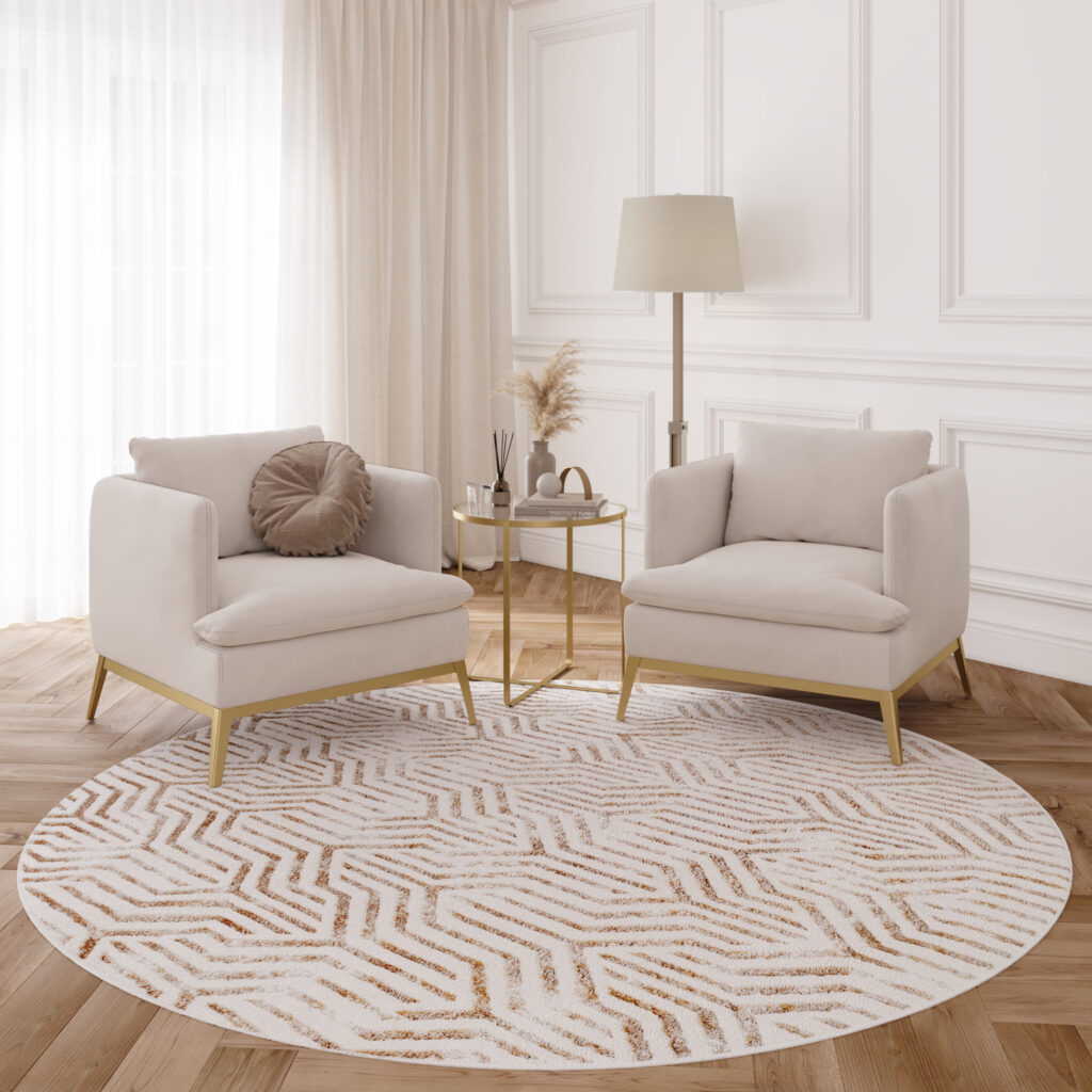 Covor Crystal Rotund Maro Crem Bej Linii