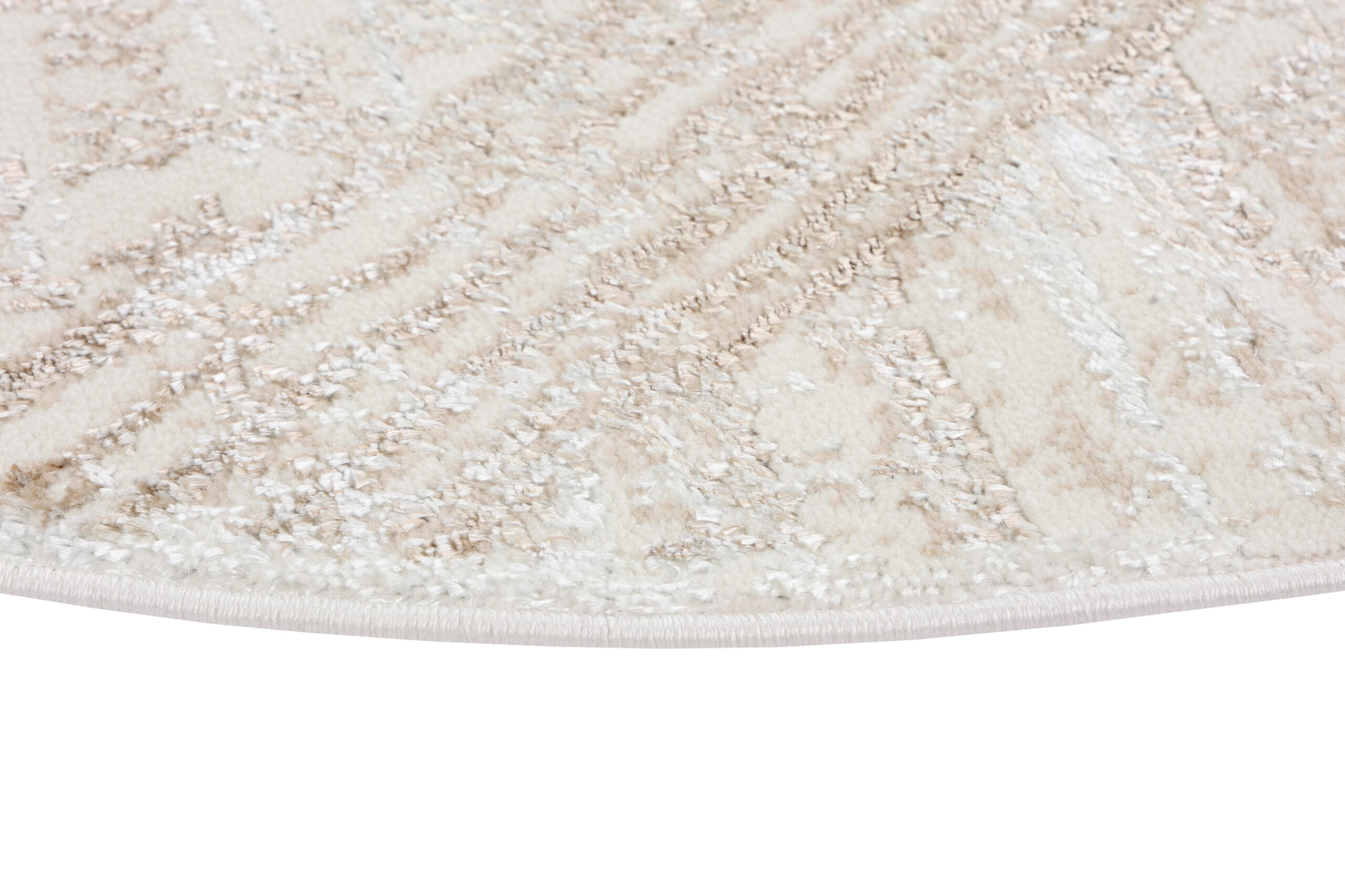 Covor Crystal Rotund Crem Maro Efect de Uzură Linii - imagine 6