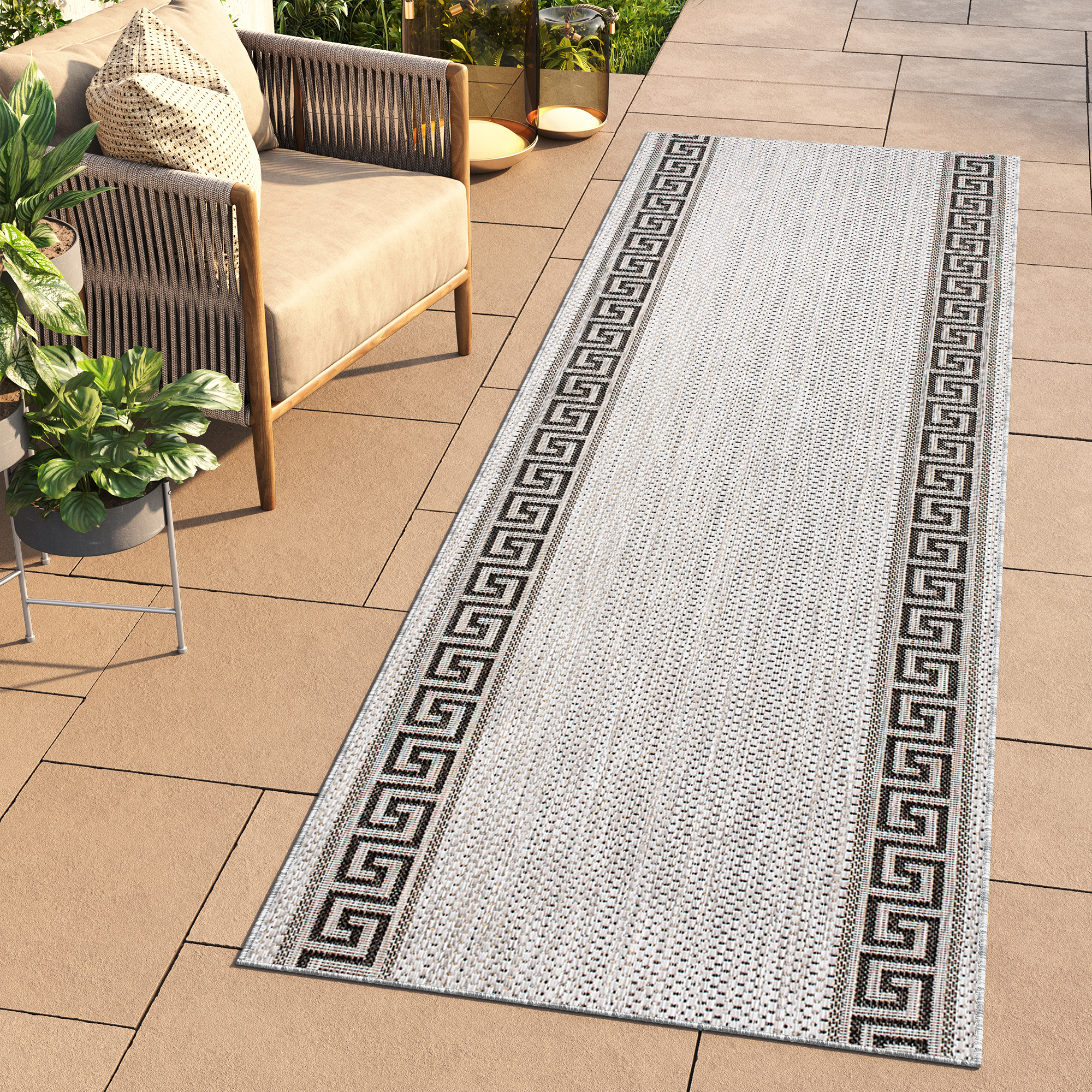 Covor Traversă Melissa Gri Negru ZigZag Indoor Outdoor