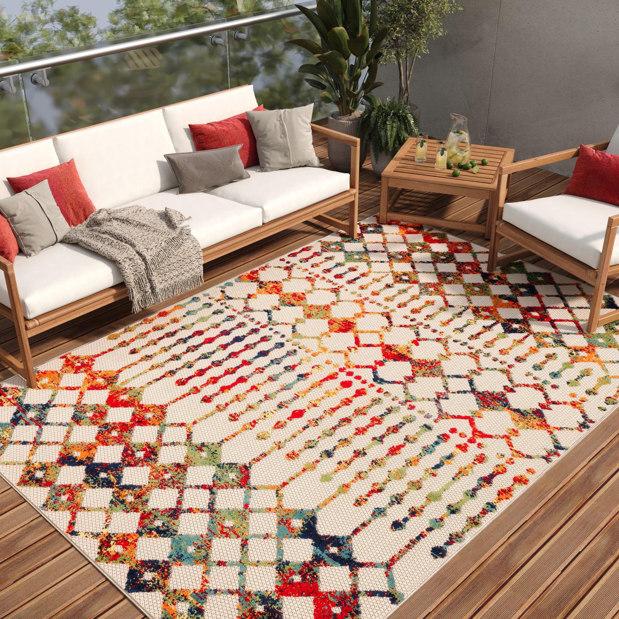 Covor Exterior Patio Multicolor Geometric