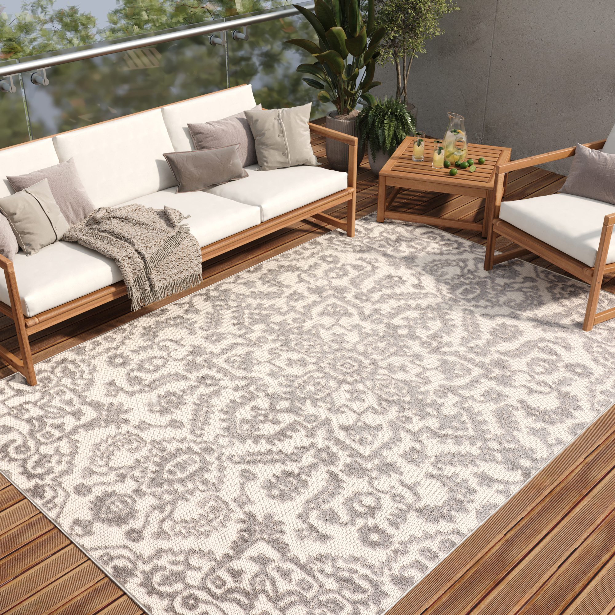 Covor Exterior Patio Crem Gri Ornamente