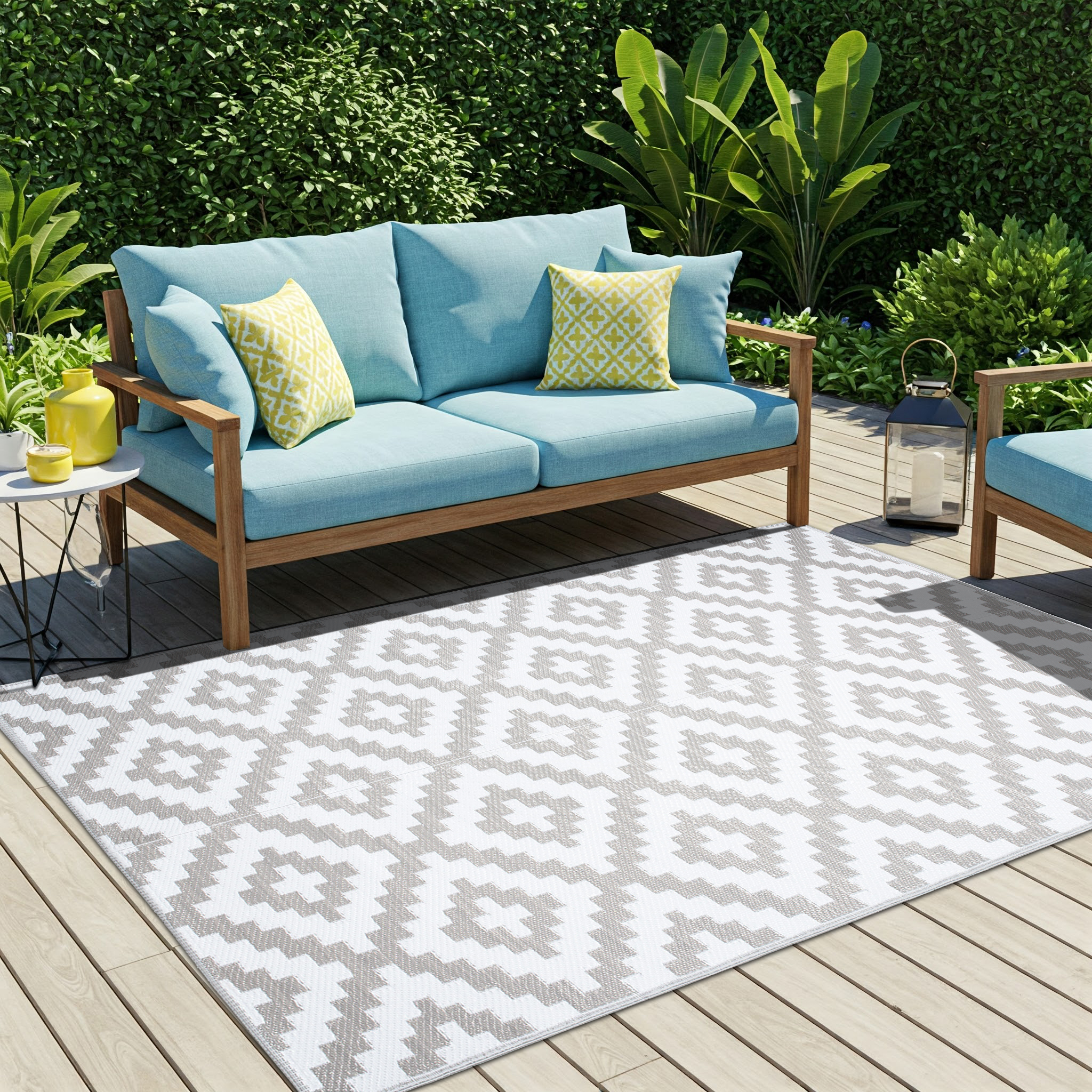 Covor Ibiza Outdoor reversibil impermeabil gri alb