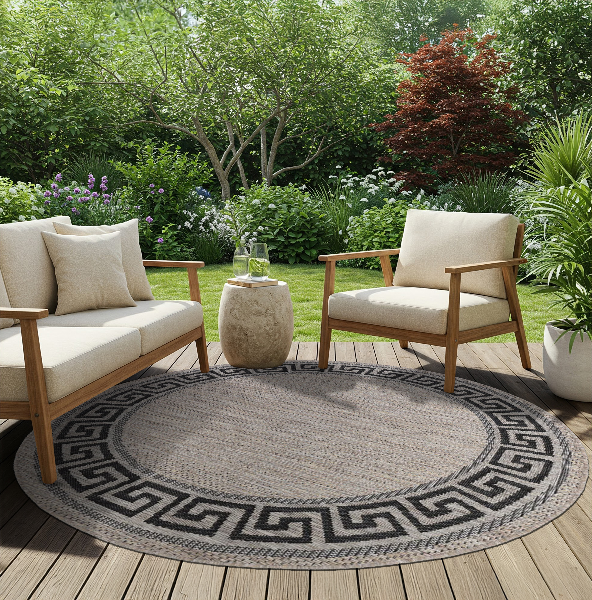 Covor Melissa Rotund Maro Negru ZigZag Indoor Outdoor
