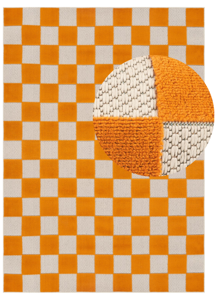 Covor Exterior Checker Crem Portocaliu