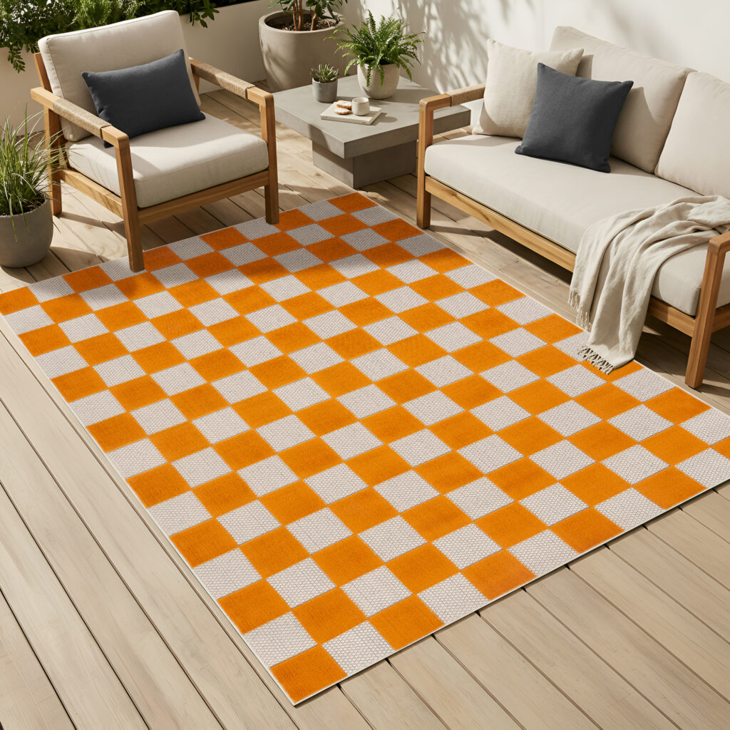 Covor Exterior Checker Crem Portocaliu
