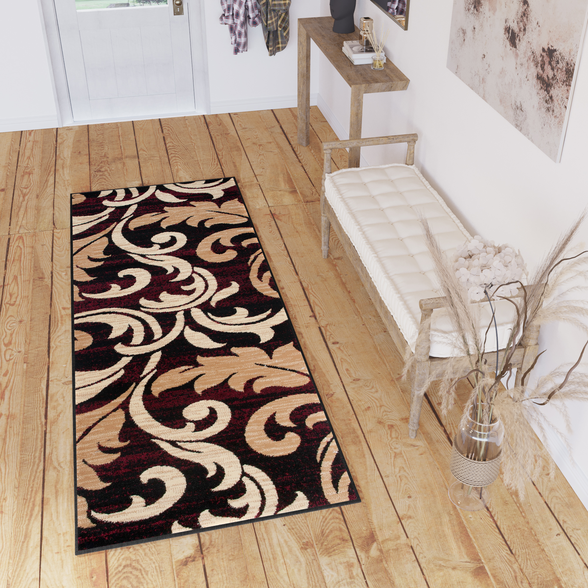Covor Traversă Dream Bordo Crem Ornamente Frunze