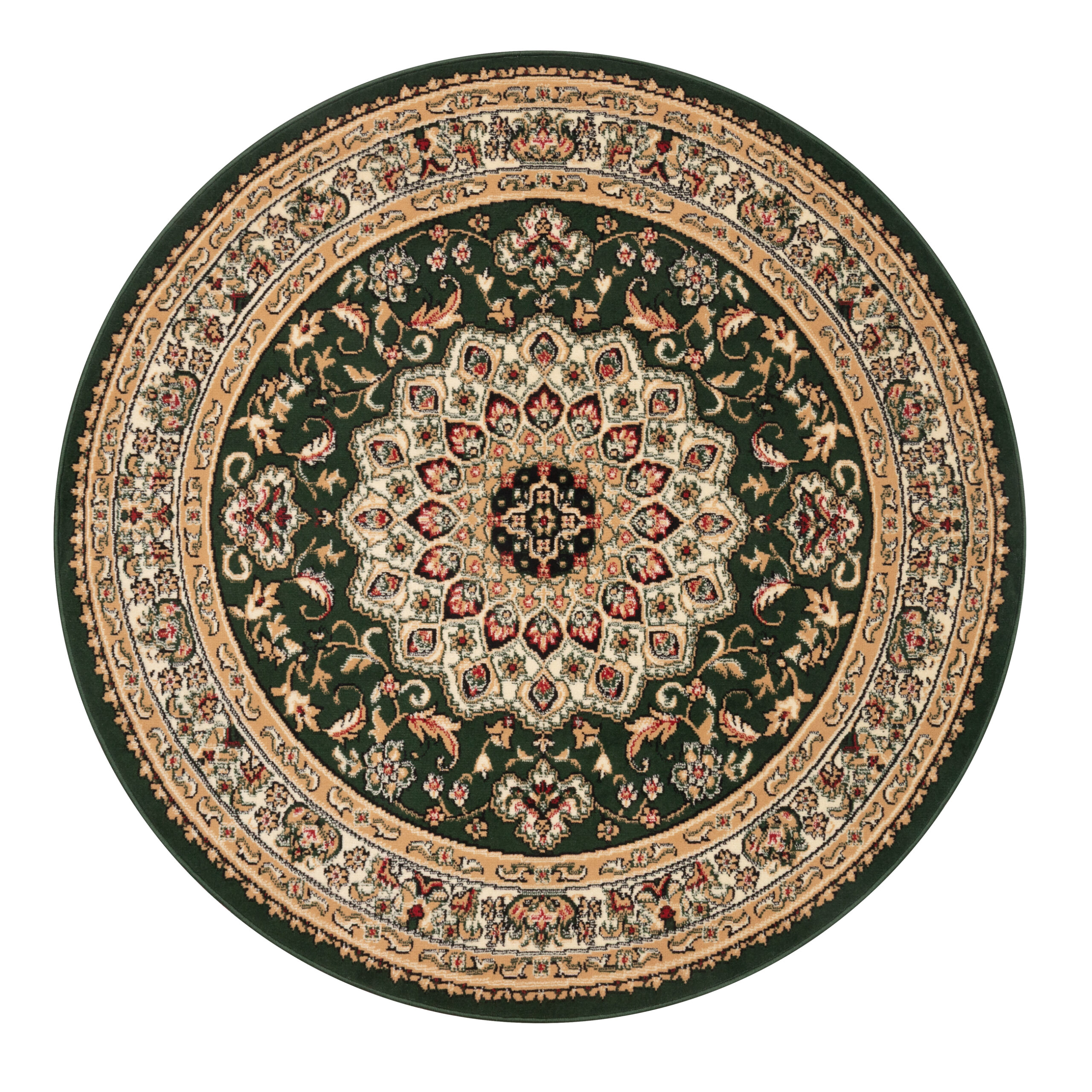 Covor Atlas Rotund cu Ornament Verde și Bej
