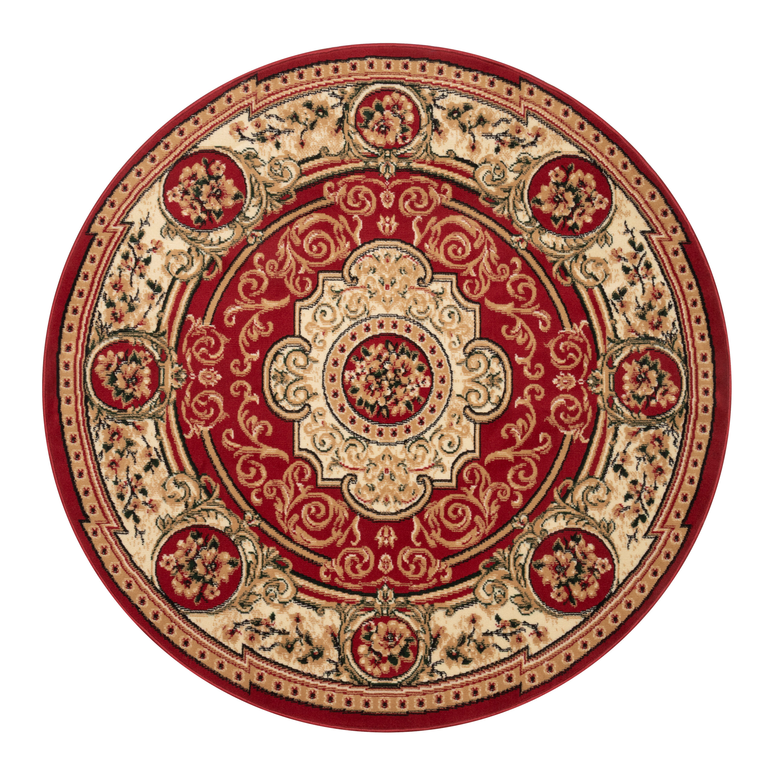 Covor Atlas Rotund Clasic cu Ornament Roșu și Bej