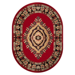 Covor Atlas Oval cu Ornament Roșu și Bej
